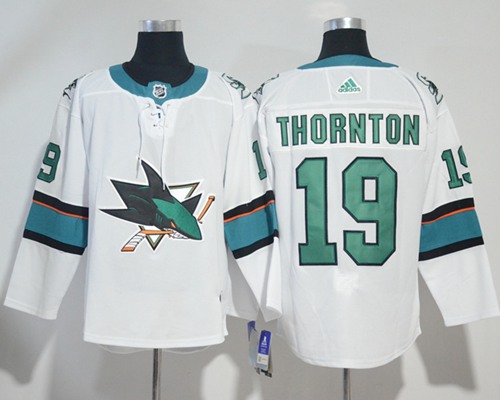 Adidas Sharks #19 Joe Thornton White Road Authentic Stitched NHL Jersey - Click Image to Close